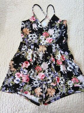 Bubble B Black Floral  Romper Size 1X